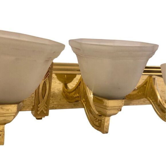 Art Deco Style Chevron Design Vanity Light Sconse Solid Brass Vintage - Picture 3 of 10